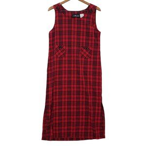 Vintage 90s Sag Harbor Petite Red Plaid Sleeveless Midi‎ Dress Size 8 Preppy
